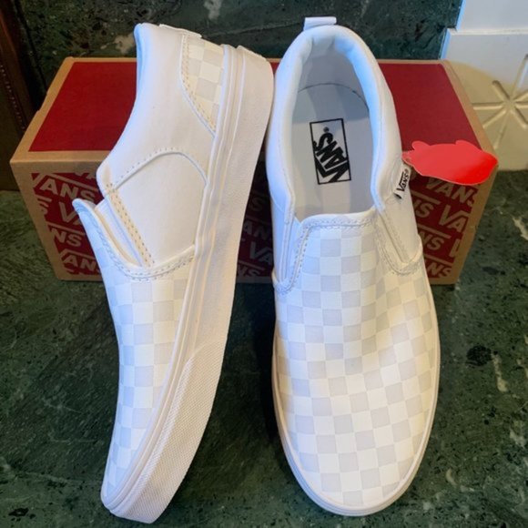 Vans // White Checkerboard Slip Ons - Picture 3 of 5